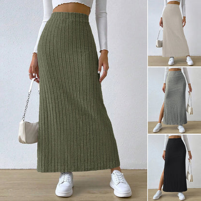 Solid Bodycon Ruched Knitted Long Skirt Women Sexy Black Elastic Elegant High Waist Mermaid Sheath Maxi Skirts Summer Streetwear