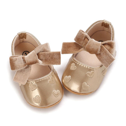 Baby Girls Cute Moccasins Heart Pattern Bowknot Soft Sole PU Leather Flats Shoes First Walkers Non-Slip Princess Shoes