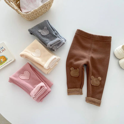 Girls Leggings 2026 Winter 0-5Y Children's Clothes Baby Girls Patch Plus Velvet Warm Pants Trousers