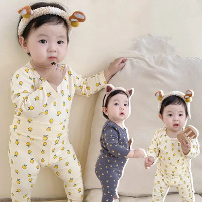 Cotton Warm High Waist Pants+ Long Sleeve O-neck Top Sets Toddler Underwear Suits Baby Girls Boys New Cute 0-3years Pajamas