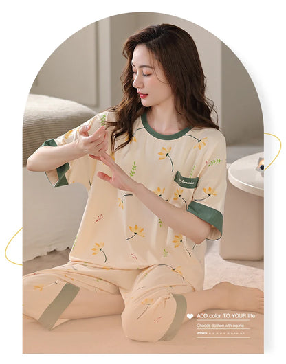 SUKAE M-5XL Cool Modal Woman's Pajamas Summer Plus Size Calf-length Pijamas Casual Knee-length Home suits Women's Capris Sleepwear