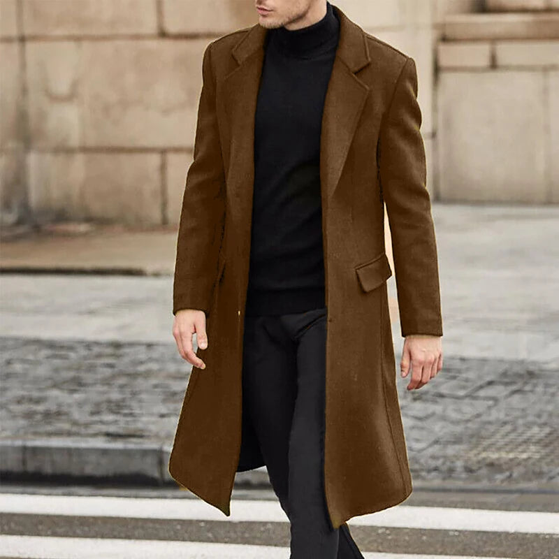 Korean Trend Men's Loose Casual Single-breasted Overcoat Autumn Winter Fashion New Long Sleeve Woolen Long Coat 2026
