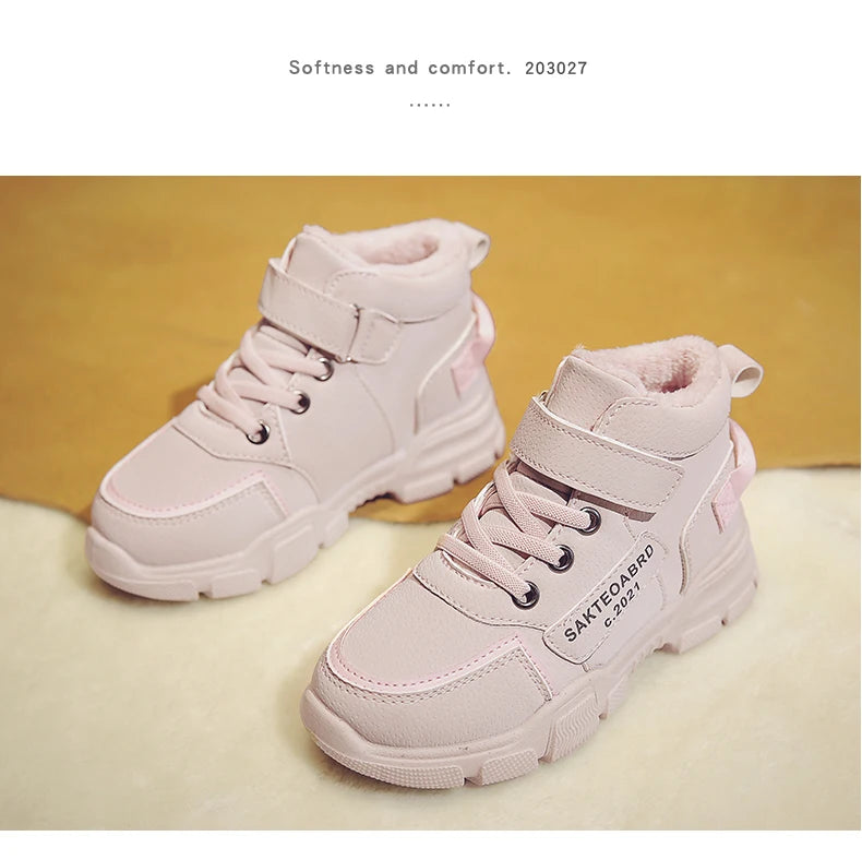 Children's Snow Hiking Boots High Top Plus Velvet Thickening Shoes For Boys Girls Outdoors Walking Fashion Sports Wear-resistant