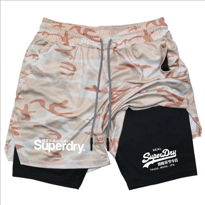 Summer Shorts for Men 2 in 1 Athletic Gym Workout Running Performance Shorts Print with Phone Pocket Quick Dry Breathable shorts