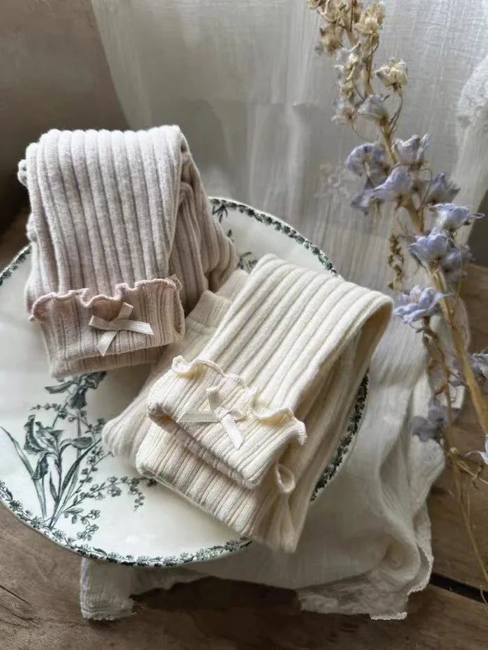 2025 Autumn New Baby Girl Ribbed Leggings Solid Tights For Infant Girl Cotton Casual Pants Toddler Versatile Slim Fit Trousers