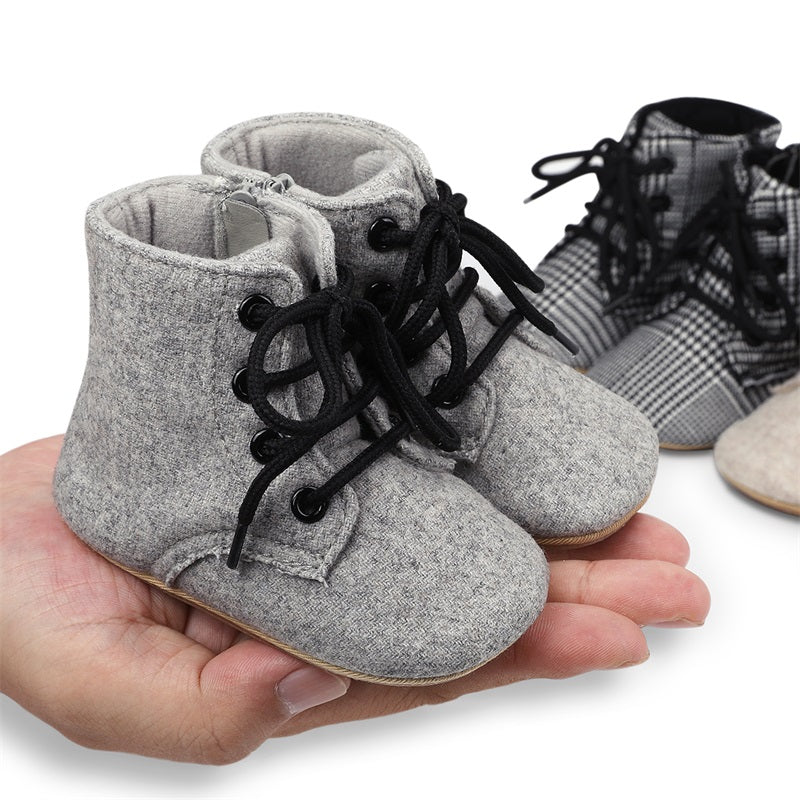 Newborn Baby Girls Winter Boots Solid Color/Houndstooth Print Ankle Boots Warm Baby Walking Shoes for Toddler Infant
