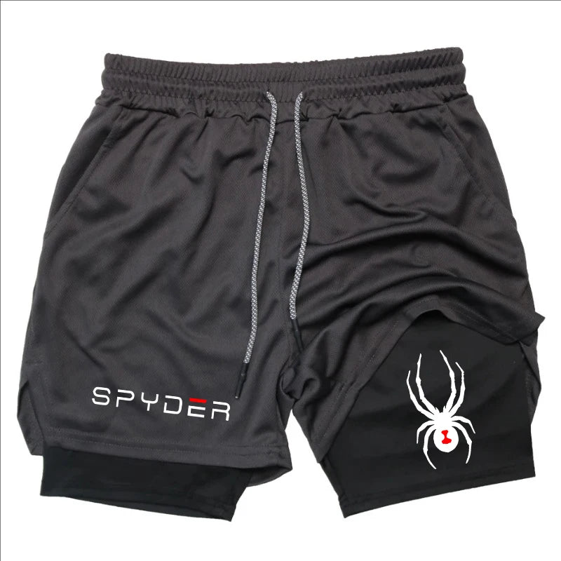 Y2K Performance Shorts Men Spider Printed GYM Casual Sports Compression Shorts Workout Running Mesh 2 In 1 Sport Short Pants