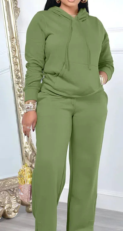 Women Sport Two Piece Outfit Winter Casual 2 Piece Set Hoodies Tops Wide Leg Pants Set Women Tracksuit