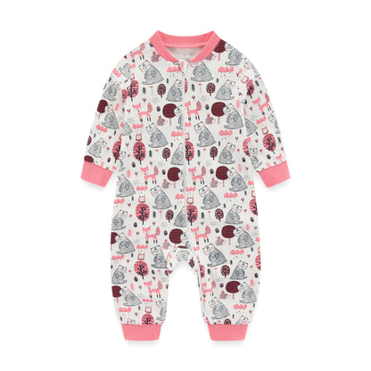 Newborn Baby 2-way Zipper Romper Cotton One-piece suit 0-24 Months Long Sleeve Newborn Baby Pajamas Comfortable Breathable