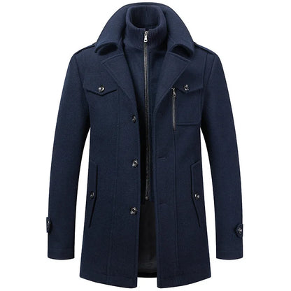 2026 Men's Woolen Coat Middle-aged Double Collar Autumn And Winter Warm Fashion Slim-fitting Woolen Men's Coat Pocket