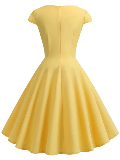 Pink Summer Dress Women V Neck Vintage Robe Elegant Retro pin up Party Office Midi Dresses