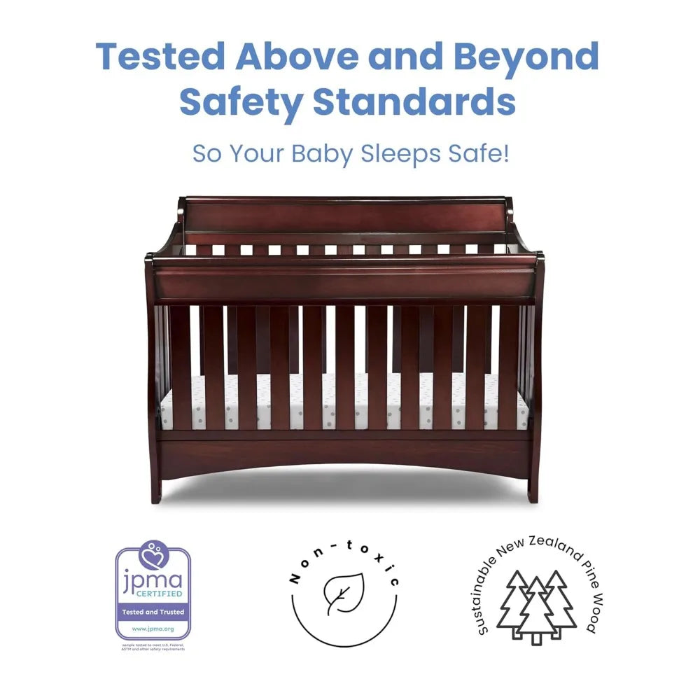 4-in-1 Convertible Baby Crib, Black Cherry Espresso