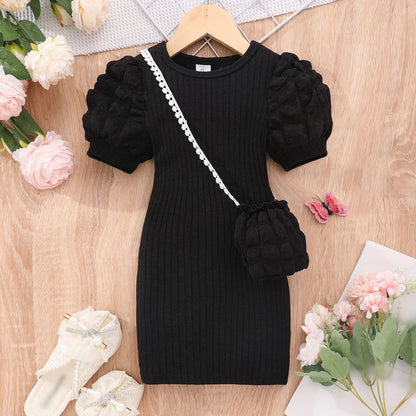 2026 Midi Dress Kids Girl Clothes Summer Short Sleeve Baby Girl Bodycon Dress Party Children Wrap Tight Dress 3 4 5 6 7 8 Years