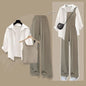 2026 Summer New Fashion Tracksuit Matching Set Women's Elegant White Sunscreen Shirt+ Vest+ Casual Wide Leg Pants 3-Piece Suit