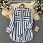 Spring Summer Striped Blouse Fashion Turn-down Collar Long Sleeve Button Top Casual Shirt Female Holiday Loose Tops Shirts New