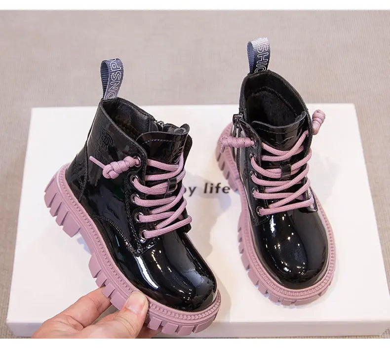 Fashion Kids Boots Girls British Style Children's Ankle Boots Autumn Winter Warm Waterproof Boys Boots 3-15 Years Old Snow Boots