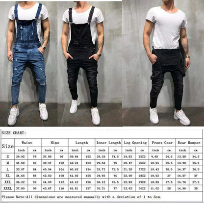 New Fashion Men's Jeans Overalls High Street Ripped Denim Jumpsuits Hip Hop Men Cargo Bib Pants Cowboy Male Jean Dungarees 2025
