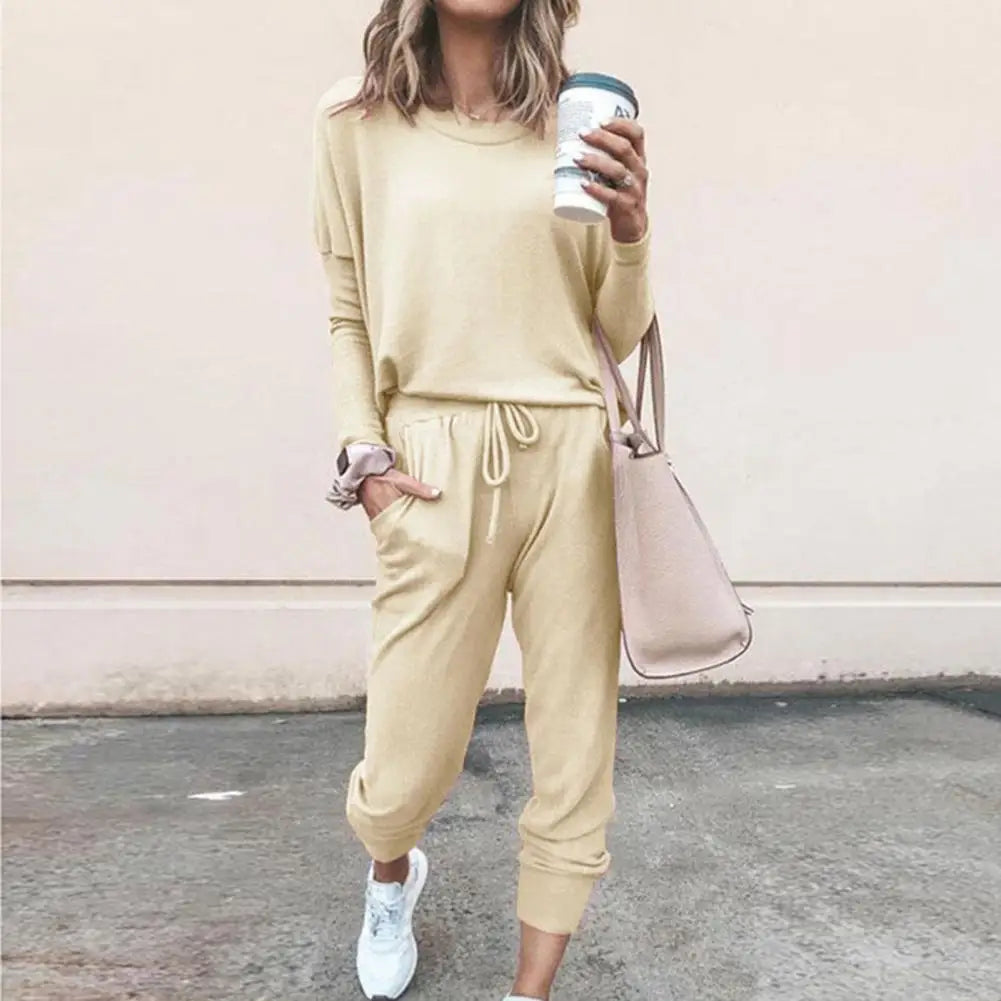 Women Autumn Casual Tracksuits 2026 Solid Color Loose Pullover Hoodies Two Piece Set Female Long Sleeve Tops Pants Sportswear