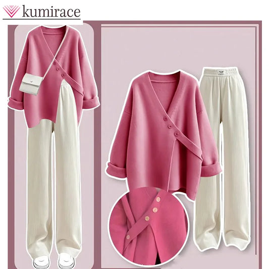 Autumn Wear Set Women's 2025 New Knitted Sweater Women's Slim and Versatile Casual Pants Two Piece Set for Women Pant Sets