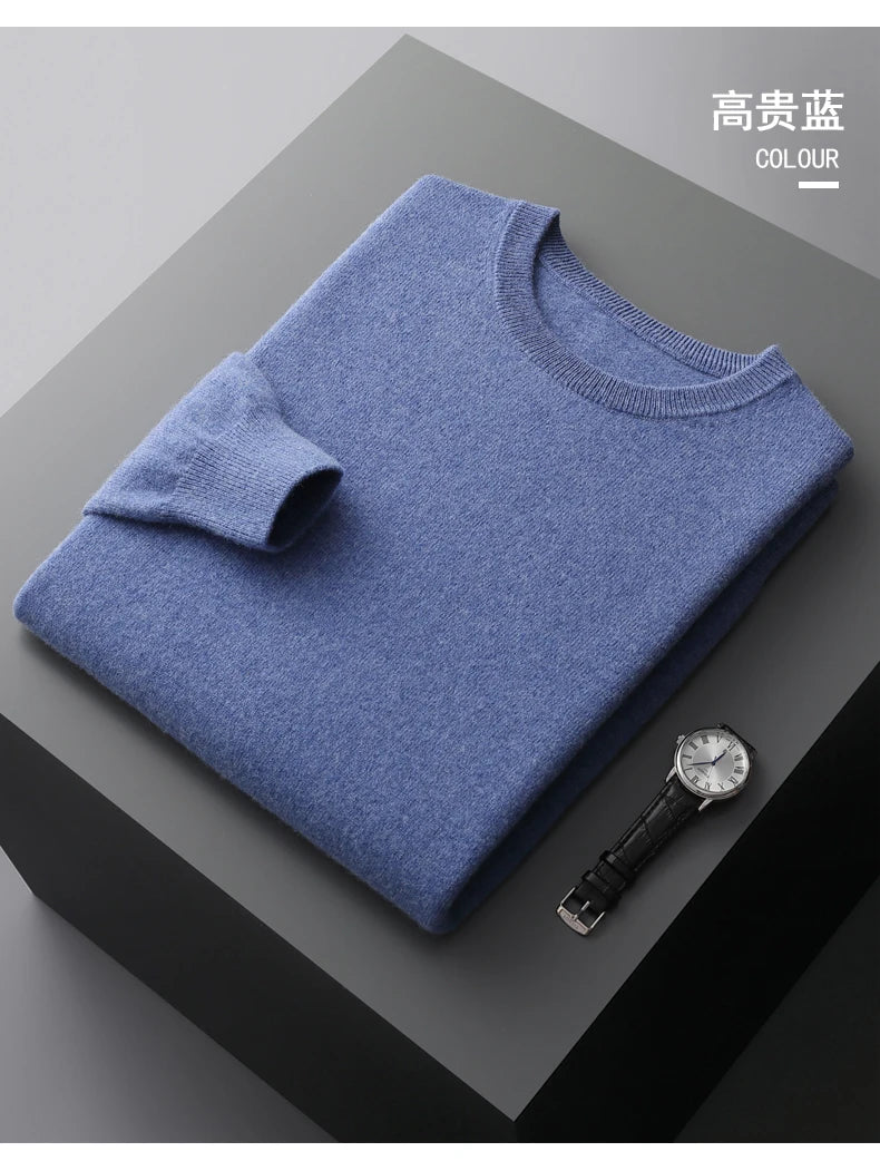 100% merino cashmere sweater men's round neck pullover business casual fashion top knitted loose men's Jacket