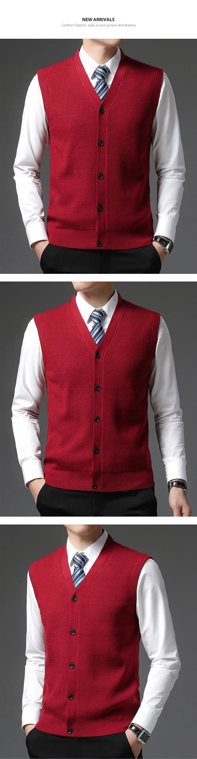 Men's Winter Knit Sweater Vest Young Men's Solid Color All-in-one Wool Vest Cardigan Top Men's Wear