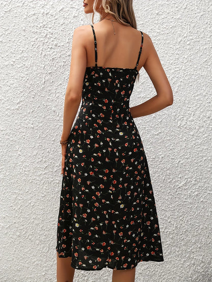 2026 Summer Sexy Spaghetti Straps Dress Women Fashion Polka Dot Print Sleeveless Slit Dress Boho Casual Beach Midi Dresses