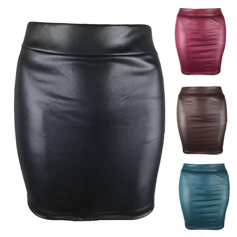 Women Mini/Long Skirt Solid Color High Waist Slim Fit Skinny Matte Faux Leather Cozy Commuter Bodycon Skirt Streetwear