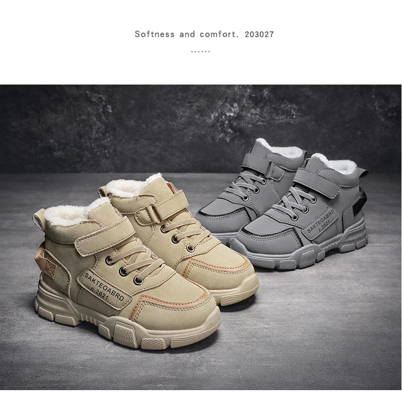 Children's Snow Hiking Boots High Top Plus Velvet Thickening Shoes For Boys Girls Outdoors Walking Fashion Sports Wear-resistant