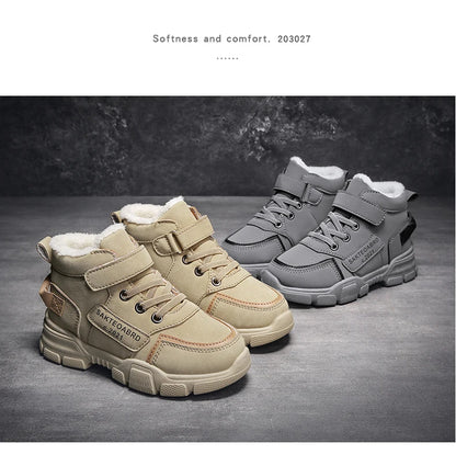 Children's Snow Hiking Boots High Top Plus Velvet Thickening Shoes For Boys Girls Outdoors Walking Fashion Sports Wear-resistant