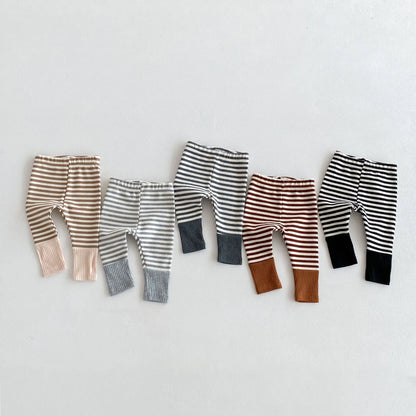2025 Autumn New Baby Leggings Cotton Girls Striped Patchwork Leggings Infant Stretch Pants Toddler Trousers Boys Clothes