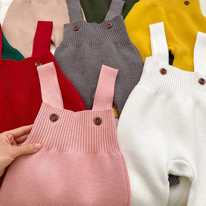 2025 New Autumn Infant Baby Knitted Jumpsuit Overalls Toddler Baby Boys Girl Trousers Knitted Solid Color Newborn Baby Pants
