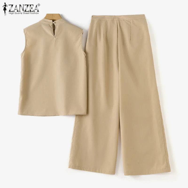 Elegant Chic Women 2-Pieces Sets ZANZEA Woman 2026 Trouser Suits Fashion 2pcs Outfits Tank Top and Wide Leg Pant Suits Oversize