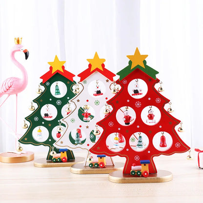 Holiday Tabletop Décor Carved Wood Xmas Tree 6 Hole Centerpiece for Mantel Scene Christmas Village Diorama Craft Ornament