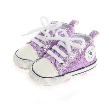 Baby Shoes Bling Canvas Infant Baby Girls Shoes Lace-up Comfortable Boy Sneaker Soft Sole Anti-slip Toddler First Walkers