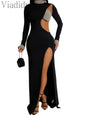 Women Sexy Rhinestone Floor Length High Slit Mermaid Party Dress