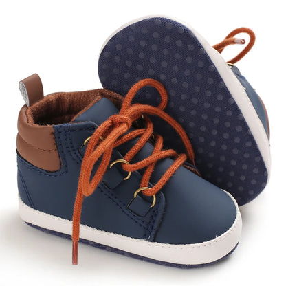 Lucky Blue Newborn Infant Toddler Boy Girl Casual Breathable Soft Cloth Bottom  Anti-slip PU Leather First Walkers Canvas Shoes