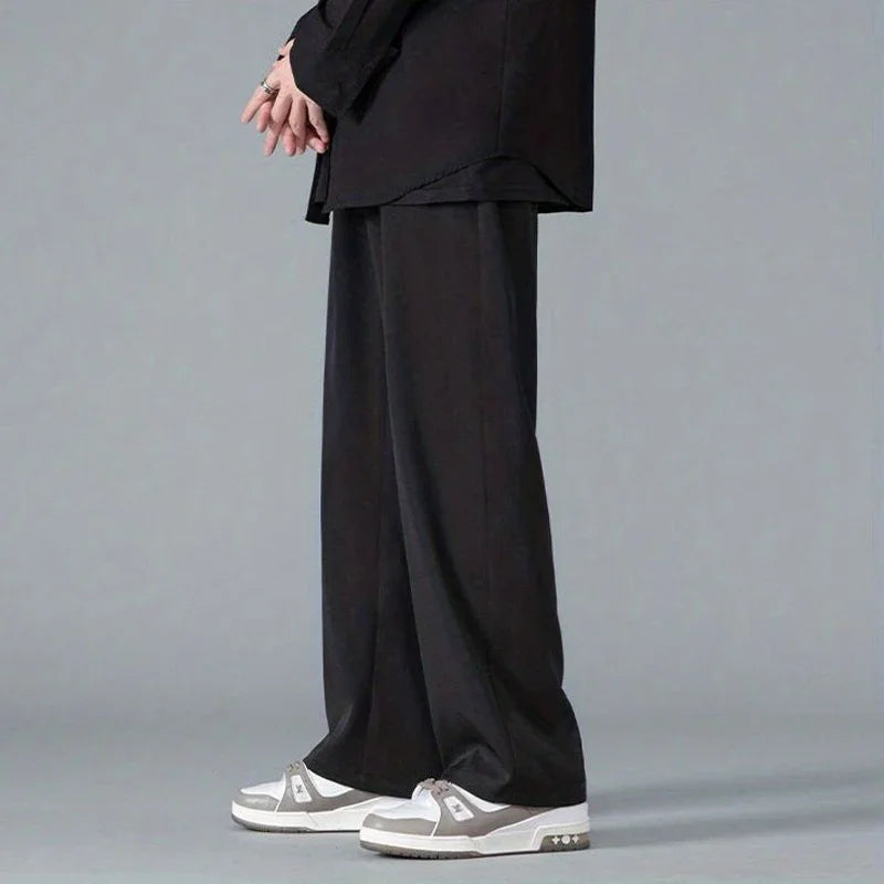 2026 Spring New Solid Color Straight Pants Man Elastic Waist Loose Casual Harajuku Trousers Japanese Style Thin Style Clothes