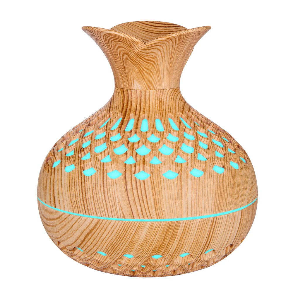 300ML Wood Grain Flower Humidifier Silent Aromatherapy Diffuser USB Rechargeable Mini Air Humidifier with Colorful Night Light