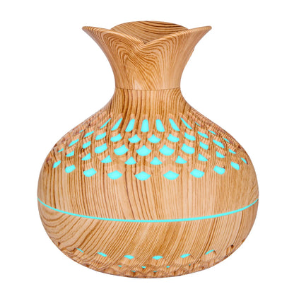 300ML Wood Grain Flower Humidifier Silent Aromatherapy Diffuser USB Rechargeable Mini Air Humidifier with Colorful Night Light