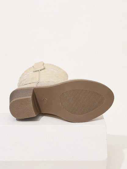 Luxury Gold Silver Western Knee High Boots Girls Premium Quality Slip-on Cowboy Long Booties Kids Heeled Point Toe Floral Botas