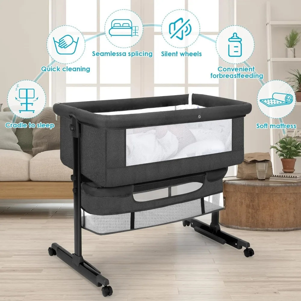 Baby Bassinet, Baby Basinet Bedside Sleeper, Easy to Fold Portable Crib Side Bassinet 2026 new Style Girl/boy bassinets