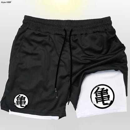 Goku Anime Running Shorts Men Fitness Gym Training 2 in 1 Sports Shorts Quick Dry Workout Jogging Double Deck Shorts