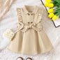 Wholesale Kids Girls Retro Solid Color Trench Belted Dress Double Breasted Elegant Summer Baby Dress
