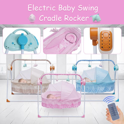 Electric Baby Cradle Auto Swing Rocker Cot Infant Sleeping Bed Swing Crib Kit Timer +Bluetooth Music +Mat +Pillow 5Gears Adjustable