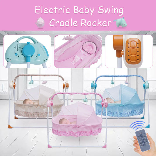 Electric Baby Cradle Auto Swing Rocker Cot Infant Sleeping Bed Swing Crib Kit Timer +Bluetooth Music +Mat +Pillow 5Gears Adjustable
