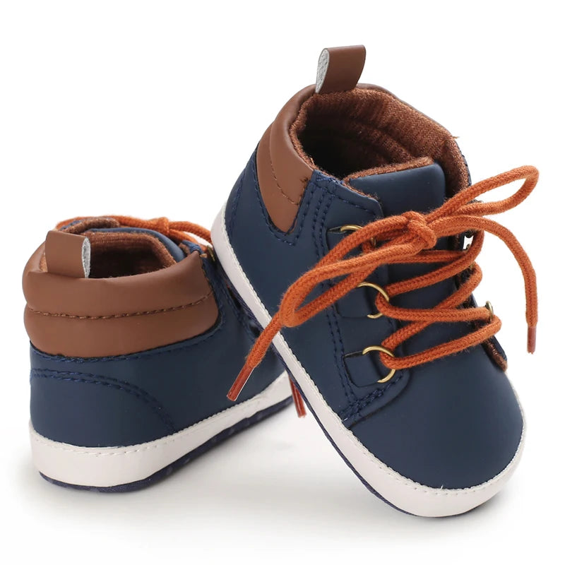 Lucky Blue Newborn Infant Toddler Boy Girl Casual Breathable Soft Cloth Bottom  Anti-slip PU Leather First Walkers Canvas Shoes