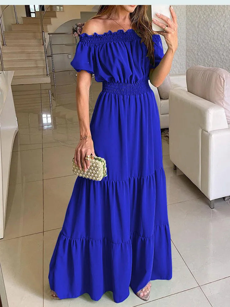 Summer Boho Red Dress Fashion Short Sleeve Beach Long Dress Casual Loose Elegant Holiday Party Dresses For Women Robe Femme 2025