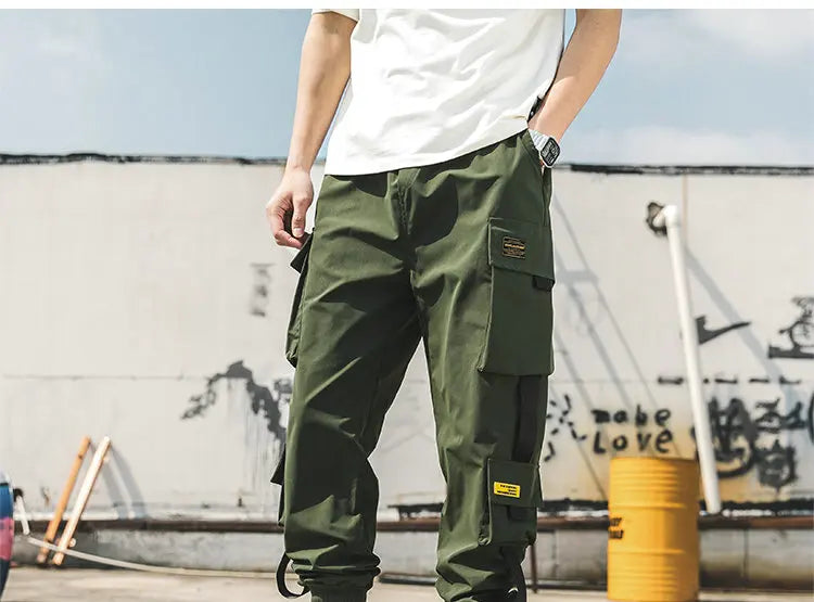 New Hip Hop Joggers Cargo Pants Men Harem Pants Multi-Pocket Ribbons Man Sweatpants Streetwear Casual Men's Pants