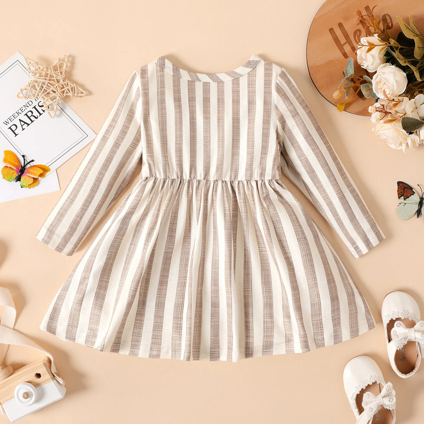 Pat Pat Newborn Dresses Baby Girl Clothes New Born Babies Kids Birthday Party Dress Ribbed Striped Long-sleeve Overalls Children