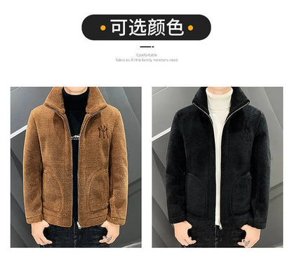 2025 New Hot Selling Autumn/winter Fashion Men's Imitation Lamb Wool Jacket With Collar Thick Wool Jacket Men's Top Coat